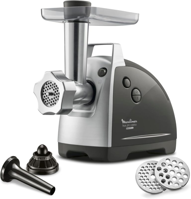 Moulinex - Hachoir à Viande HV8 Pro - 2200w - Argent | Hachoir capable de préparer 4,5 kg de viande par minute - Réalise steaks hachés, kebbés et saucisses - Lame auto-affûtable