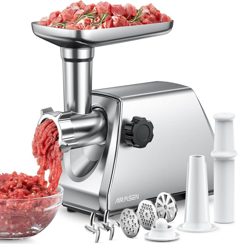 AIRMSEN Hachoir à Viande Électrique 3 en 1, 300 W, 3 plaques de broyage, kit saucisses et Kubbe