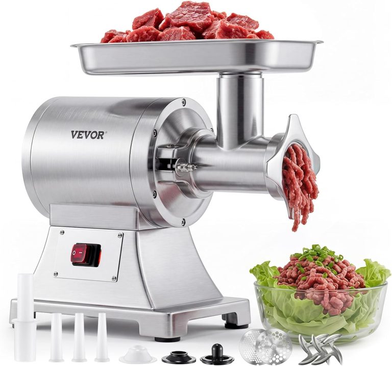 VEVOR Hachoir à Viande Électrique Professionnel HC-12D, 750 W, 4,2 kg/min, 2 plaques et 3 entonnoirs à saucisses