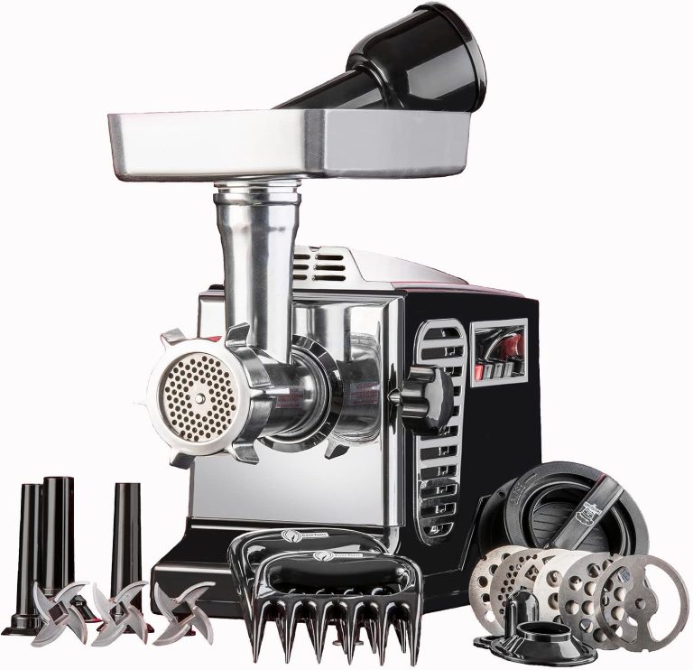STX Turboforce II « Platinum » Hachoir à viande électrique et recharge de saucisses, 6 plaques de broyage, 3 lames inox, 3 tubes à saucisse